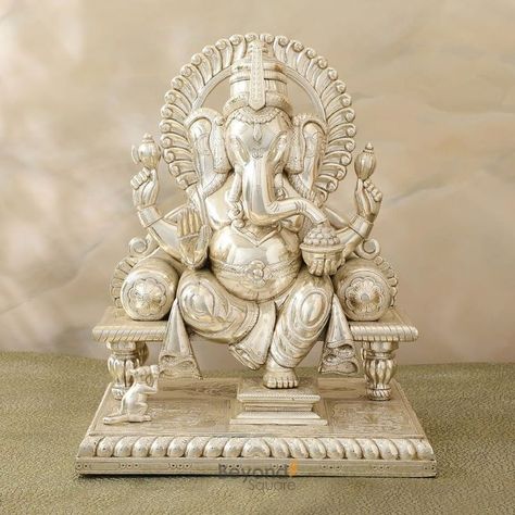 Lord ganesha idol Silver Ganesha Idol, Lord Ganesha Idol, Ganesh Murti, Rajasthani Art, Ganesha Idol, Silver Furniture, Ganesh Idol, Silver Pooja Items, Sculpture Art Clay