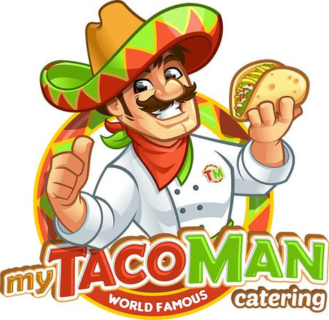 Taco Cartoon, Resturant Logo, Taco Cart, Taco Man, Taco Catering, Mascot Logos, Pizza Logo, Catering Options, Cartoon Logo