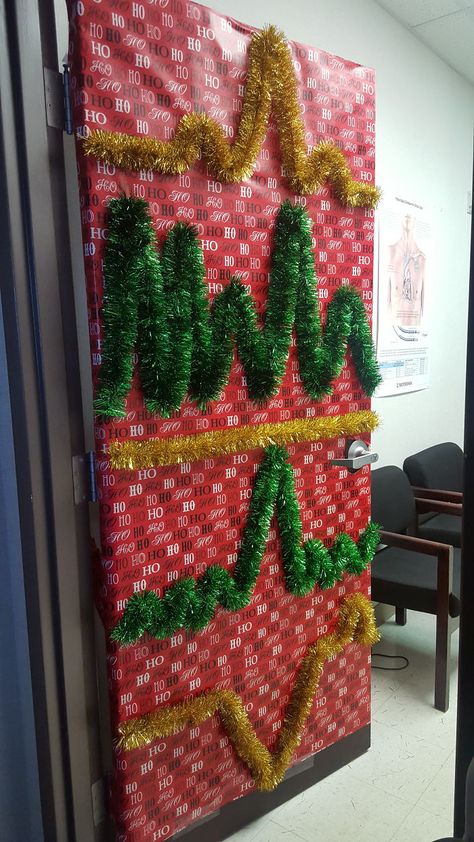 Waiting Room Christmas Decorations, Christmas Hall Decorations For Work, Medical Office Christmas Tree, Operation Santa Door Decoration, Christmas Decor Ideas Nursing Home, Medical Door Decorating Contest, Decorate Christmas Door At Work, Doctors Office Christmas Decorations, Nurse Door Decorations For Christmas