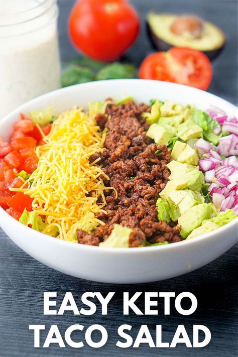 This keto taco salad is the perfect low carb lunch or dinner. Full of taco flavored ground beef and healthy low carb salad toppings. Low Carb Taco Salad, Taco Salad Dressing, Salad Taco, Low Carb Taco, Keto Taco Salad, Healthy Low Carb Dinners, Taco Salads, Ground Beef Recipes Healthy, Low Carb Tacos