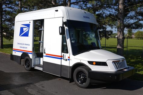 USPS' long-awaited new mail truck makes its debut to rave reviews from carriers Delivery Trucks, Electric Charging Stations, Mail Truck, 360 Degree Camera, Duck Bill, Mostly Sunny, New Trucks, Tv On The Radio, Postal Service