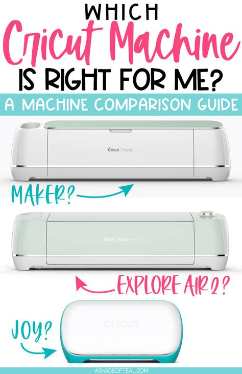 Which Cricut is Right For Me? Comparing the Cricut Maker, Explore Air 2, & Joy. #AD Wondering what’s the difference between the Cricut Machines? Maybe you’re thinking which Cricut Machine should I buy? Well, I’m sharing an overview of the 3 different Cricut machines (Maker, Explore Air 2, & Joy) and what features each have to help you pick the best machine for you! #cricut #cricutmade Comparing Cricut Machines, Which Cricut Should I Buy, Best Cricut Machine, Cricket Machine, Circuit Machine, Cricut Air 2, Cricut Maker 3, Writing Machine, Cricut Help