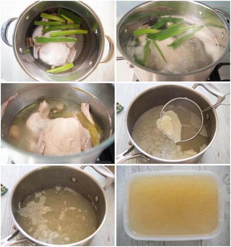 Step-by-step photo of making Chinese Chicken Broth. Homemade Chicken Broth Recipes, Chinese Chicken Broth, Chinese Broth Soup, Chinese Chicken Soup, Chicken Hotpot, Chicken Broth Recipes Soup, Chicken Broth Soup, Chicken Broth Recipes, Japanese Chicken