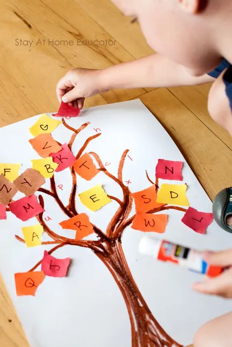 Tree Craft For Preschoolers, Fall Alphabet Activities, Fall Tree Craft, Fall Alphabet, Alphabet Tree, Canada Day Crafts, Letter Learning Activities, Letter Learning, Fine Motor Practice