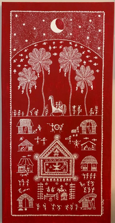 Warli Wedding Paintings, Warli Motifs, Madhubani Motifs, Warli Paintings, Puja Decor, Worli Painting, Warli Painting, Wedding Procession, Peacock Embroidery Designs