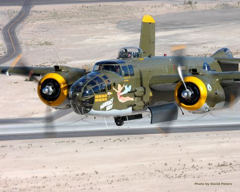 North American B-25 Mitchell Bomber, "Heavenly Body". B 25 Mitchell, Wwii Fighter Planes, Wwii Airplane, Old Planes, Wwii Fighters, Aircraft Painting, Wwii Plane, Military Airplane, Ww2 Planes