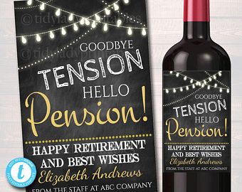 Retirement from government | Etsy Retirement Party Centerpieces, Goodbye Tension Hello Pension, Retirement Party Themes, Hr Humor, Mini Wine Labels, Wine Label Template, Retirement Wishes, Wine Label Printable, Retirement Ideas