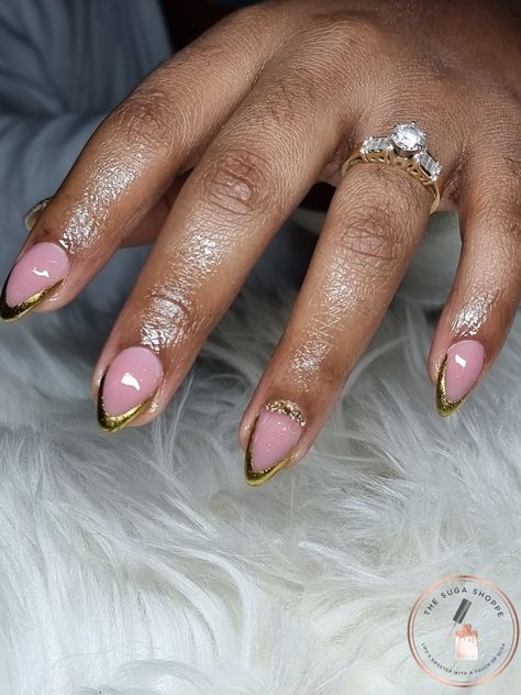 Gold French Tip Toes, Almond Nails With Rhinestones, Drippy Nails, Bts Nails, French Tip Toes, Gold Accent Nail, Nails With Rhinestones, Nail Goals, Latest Nail Designs