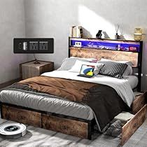 Storage Bed Frame Queen, Solid Wood Headboard, Bed Frame Sets, Bed Base Frame, Bed With Led Lights, Led Bed Frame, Full Size Bed Frame, Lit King Size, Full Bed Frame