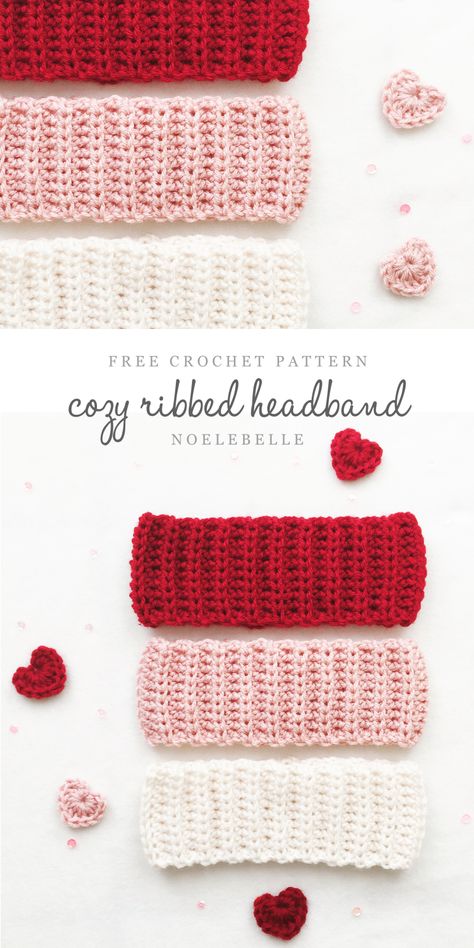 Crochet Beanie Ribbed Band, Crochet Heart Headband Pattern Free, Galentines Gifts Crochet, Crochet Ribbed Headband Pattern Free, Free Pattern Crochet Headband, Crochet Skincare Headband, Crochet Makeup Headband, Simple Crochet Headband, Crochet Head Bands Free Pattern