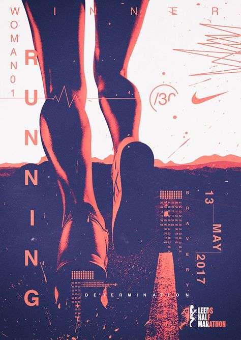 #webdesignleeds Posters Design Ideas, Marathon Poster, Design De Configuration, Marathon Posters, Badminton Shuttlecock, Sports Fashion Design, Physical Graffiti, Fashion Design Inspiration, Nike Poster