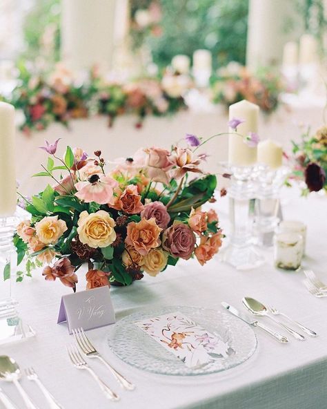 Martha Stewart Weddings on Instagram: “The low, lush compote arrangements at Jackie and Ben's Vancouver wedding featured an array of hues—dusty purple, peach, yellow, and pink. 🌸…” Mauve Rose Wedding, Hycroft Manor, Heaven Wedding, Wedding Heaven, Whimsy Wedding, Perfume Bar, Earth Tone Wedding, Retro Wedding Hair, Martha Weddings