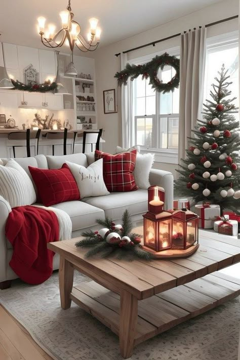 Cozy Christmas Living Room, Christmas Bucket, Cozy Christmas Decor, Christmas Apartment, Christmas Decor Inspiration, Christmas Mantel Decorations, Cosy Christmas, Christmas Interiors, Christmas Decorations Living Room