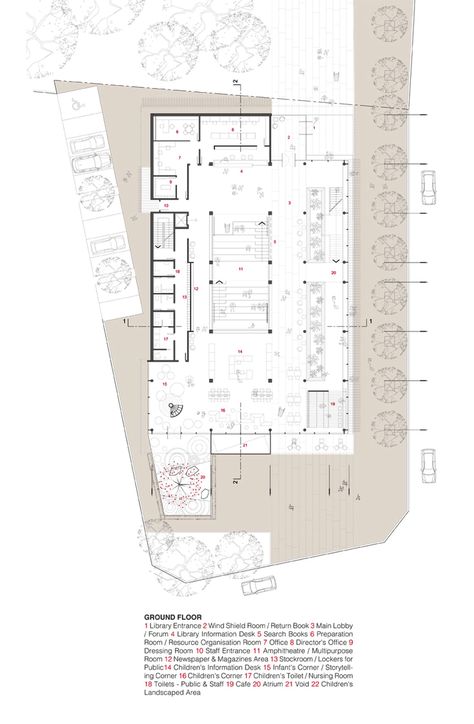 Small Library Design Architecture Plan, Library Project Architecture, Library Floor Plan Layout, Library Design Architecture Plan Layout, Small Library Design, Library Facade, Library Competition, Library Layout, Library Floor Plan