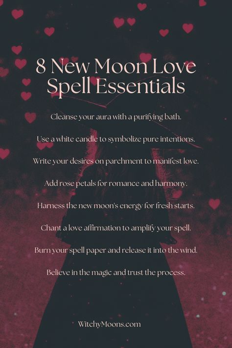 Reignite passion and attract love with these powerful new moon love spells. Perfect for fresh starts, strengthening bonds, or finding romance. Click to explore these magical rituals and embrace lunar energy. New Moon Love Ritual, New Moon Love Spell, Lunar Witchcraft, Full Moon Spells, Love Spell Chant, Rekindle Love, Spells That Actually Work, Lunar Energy, Lunar Magic