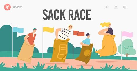 Sack Race, Landing Page Template, Cartoon People, Page Template, Happy Family, Landing Page, Premium Vector, Graphic Resources, Vector Illustration