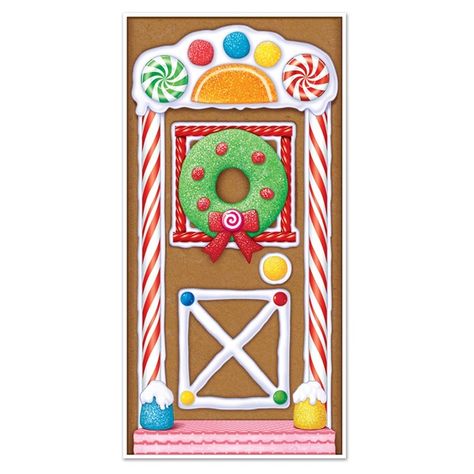 Gingerbread House Door Cover | M&N Party Store Gingerbread House Door, Outdoor Christmas Party, Gingerbread House Designs, Door Decorating Contest, Door Decorating, House Door, Christmas Gingerbread House, Door Cover, Christmas Party Supplies