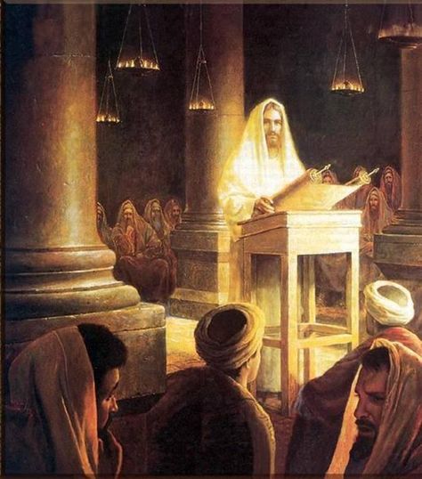 Jesus reading from the Torah and teaching in the Synagogue. Greg Olsen, Prophet Isaiah, Jesus Teachings, Bible Pictures, Jesus Painting, Biblical Art, Jesus Images, Son Of God, Jesus Pictures