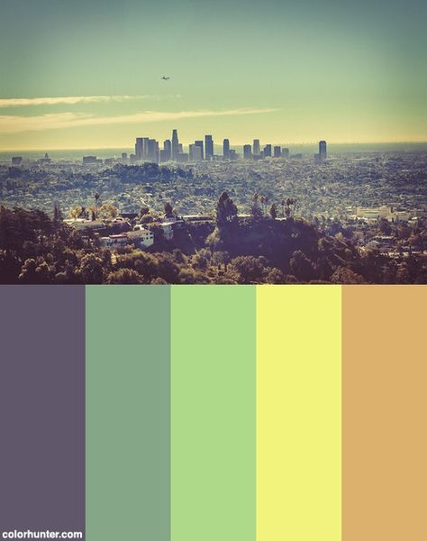 Los Angeles Skyline Color Scheme Los Angeles Color Palette, Ig Marketing, Los Angeles Skyline, Design Theory, Ffa, Crazy Colour, Color Grouping, World Of Color, Color Therapy