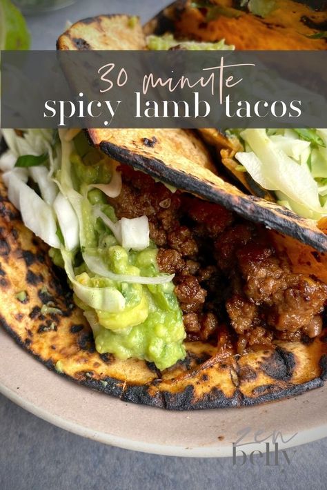 quick & easy spicy lamb tacos Mexican Lamb Tacos, Ground Lamb Tacos Recipes, Ground Lamb Tacos, Lamb Tacos, Lamb Enchiladas, Lamb Riblets Recipe, Greek Food Gyros, Lamb Tacos Recipes, Lamb Taco