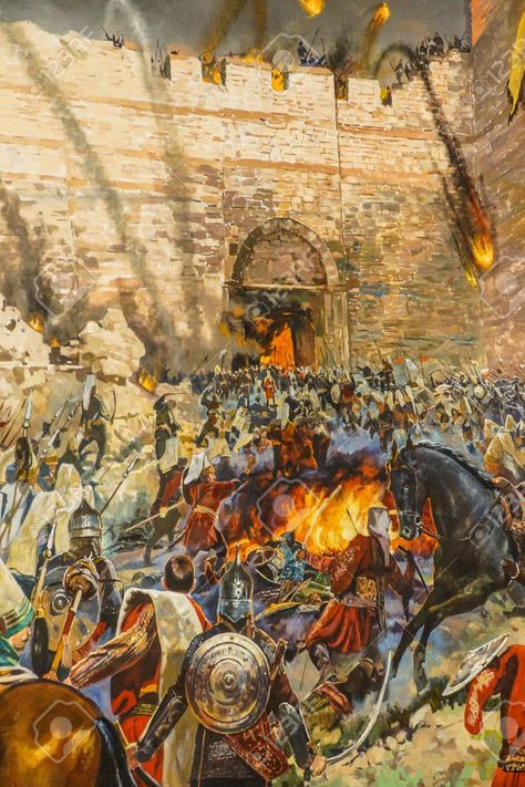 The Siege of Constantinople, 1453 Fall Of Constantinople 1453, Constantinople Byzantine, Siege Of Constantinople, Turkey Illustration, Fall Of Rome, Fall Of Constantinople, Historical Warriors, Eastern Roman, Ancient Warfare