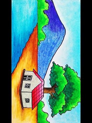 Scenery Drawings For Kids, Land Scape Paintings Easy, Basic Landscape Painting, Land Scape Drawing Easy, Land Scape Drawing For Kids, Land Scape Drawing, Scenery Drawing Easy, Cartoon Drawing For Kids, Basic Drawing For Kids