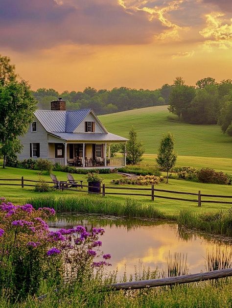 House On A Lot Of Land, Country Side Cottage, Southern Aesthetic, Fairytale Houses, Farm Land, House Plans Mansion, House Farm, Cottage Farm, Dream Life House