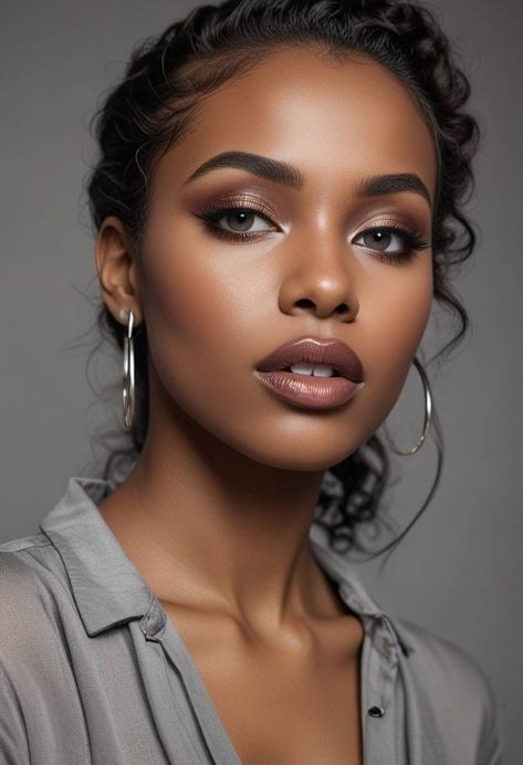 Natural Makeup Dark Skin Black Women, No Make Up Make Up Look Natural Simple, Black Wedding Makeup, Hypnotic Eyes, Black Bridal Makeup, African Makeup, Black Smokey Eye Makeup, Natural Glam Makeup, Silver Eyeshadow