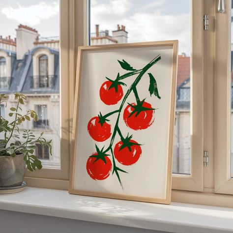 1PC Tomato Kitchen Print: Vibrant Red Tomatoes, Artistic Wall Art, Modern Home Decor, No Frame, Suitable for Kitchen or Dining Room - Etsy Tomato Painting, Cute Wall Art, Green Paintings, Red Tomato, Kitchen Prints, Wall Art Modern, Modern Home Decor, Art Modern, Vibrant Red