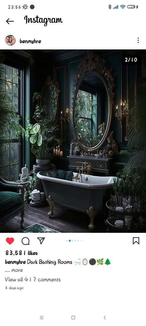 Victorian Gothic Bathroom, Victorian Kitchen Decor, Gothic Bathroom Ideas, Home Haunted House, Bathroom With Clawfoot Tub, Moody Maximalist, Black Clawfoot Tub, Macabre Halloween, Clawfoot Tub Bathroom