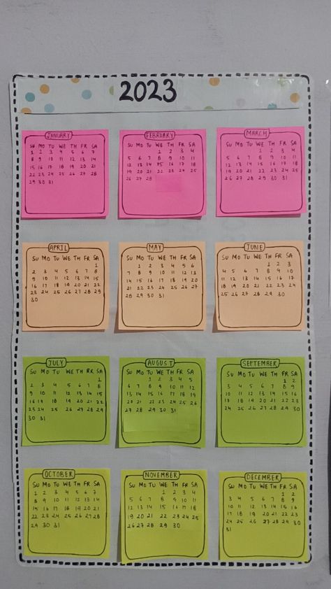 Wall Decor Study Room Desk Ideas, Sticky Notes Ideas Wall Bedroom, Study Wall Decor Ideas, Sticky Note Decor, Calender 2023, Sticky Notes Aesthetic, Sticky Notes Quotes, Exam Planner, Diy Popsicle Stick Crafts