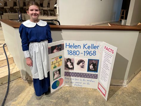 Helen Keller Living Book Report, 3rd Grade Helen Keller Poster Board Project, Helen Keller Costume, Wax Museum Project, Hellen Keller, Book Report Projects, Timeline Project, Elementary Writing, Wax Museum, Living Books