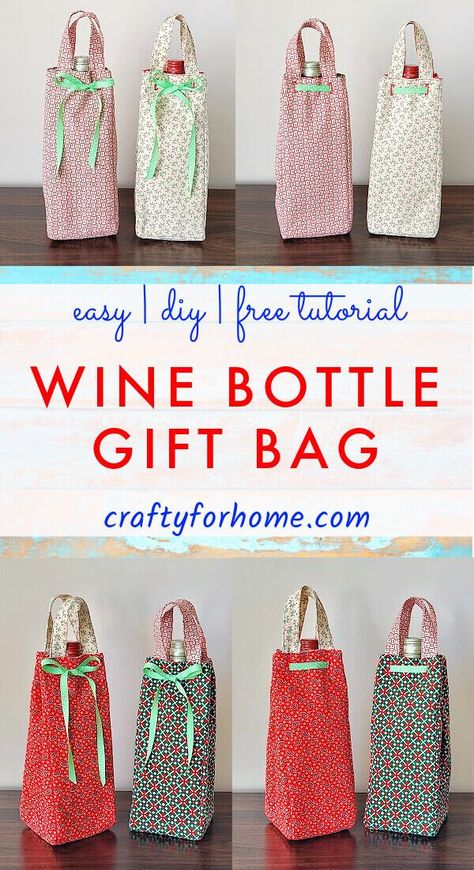 Red and green flannel fabric for wine bag. Felt Wine Bag Pattern, How To Make Wine Bottle Bags, Sew Bottle Bag, Wine Gift Bags Diy, Cloth Wine Bottle Bags Diy, How To Make A Wine Bottle Gift Bag, Diy Wine Bottle Bag Sewing Patterns, Wine Bottle Bags Diy, Sewing Wine Bottle Bag