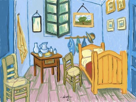 The Bedroom Van Gogh, Van Gogh Bedroom Painting, Van Gogh Bedroom, Bedroom Diorama, Van Gogh Coloring, Gcse Art Sketchbook, Painted Vans, Arte Van Gogh, Picture Description