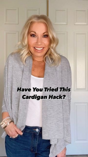 Jamie / Courtney / Brandy on Instagram: "The cardigan hack you need to try! Want to make the most out of your existing closet? Use this hack to transform your cardigan for a whole new look. Clothing hack | style tip | style hack | fashion tip | fashion hack | style over 40 | shop your closet #shopyourcloset #styleover40 #fashionover40 #fashionhacks #styletip #clothinghacks #stylehack #fashiontips" Cardigan Style Hack, Cardigan Hacks, Hack Style, Hack Fashion, Shop Your Closet, Cool Outfit Ideas, Clothes Hacks, Diy Clothes Hacks, Cool Outfit