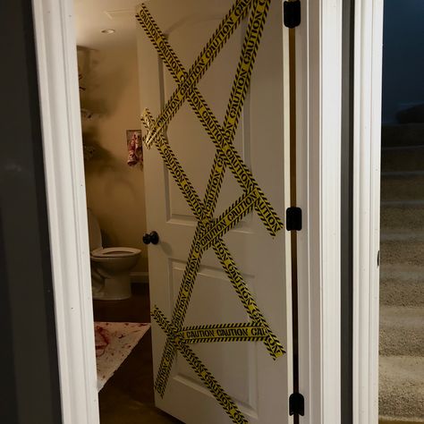 Caution Tape Halloween Decoration, Caution Tape, Halloween Bathroom, Autumn October, Fall Party, Party Halloween, Halloween Decoration, Halloween Decor, Halloween Party