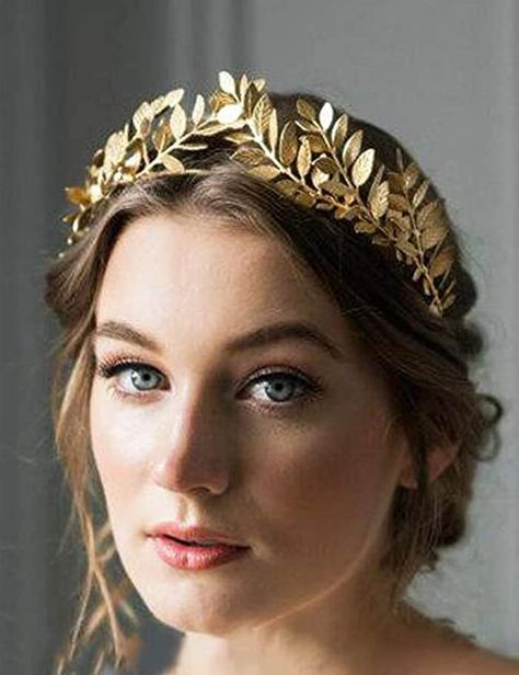 Gold Hair Crown Head Pieces, Simple Headpiece, Goddess Accessories, Greek Headband, Golden Headpiece, Headband For Bride, Gold Leaf Crown, Month Ideas, Wedding Tiara Hairstyles