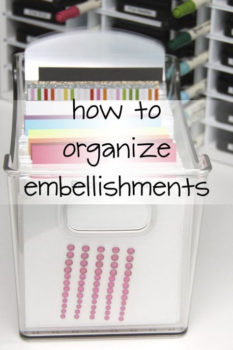 Easy Embellishment Organization  – Scrap Booking Embellishment Organization, Craft Storage Ideas, Craft Room Organisation, Scrapbook Room Organization, Craft Organisation, Craft Storage Organization, Scrapbook Storage, Scrapbook Organization, Organize Craft Supplies