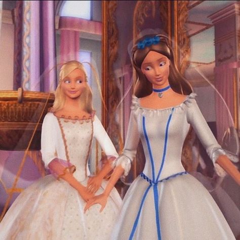 movie: barbie princess and the pauper Hicks Und Astrid, Princess Charm School, Two Princess, 12 Dancing Princesses, Princess And The Pauper, Barbie 2000, Barbie Cartoon, Pink Barbie, 캐릭터 드�로잉