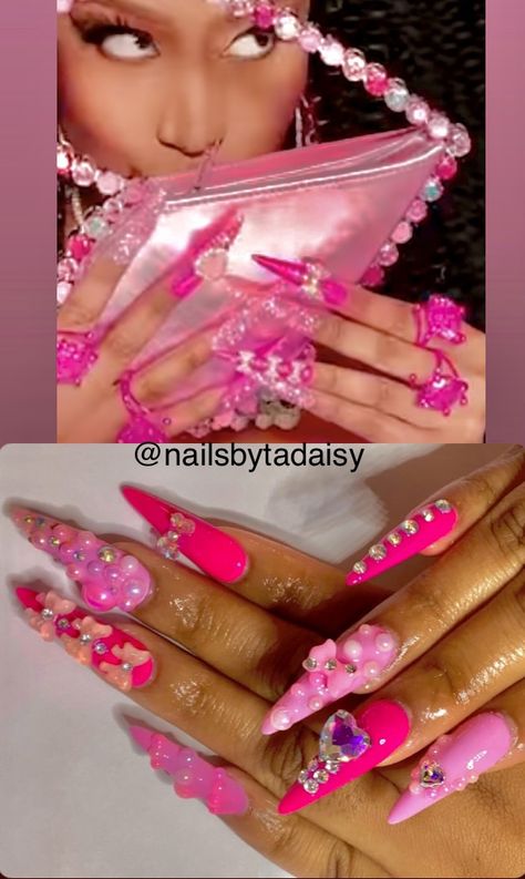 #pinknails #nails #nailart #stilettonails #nailtech Gag City Nails, Nicki Minaj Nails Design, Gag City Outfits, Nicki Minaj Nails Ideas, Nicki Aesthetic, Nicki Minaj Nails, Barbie Diaries, Funky Nail Designs, Barbie Nails