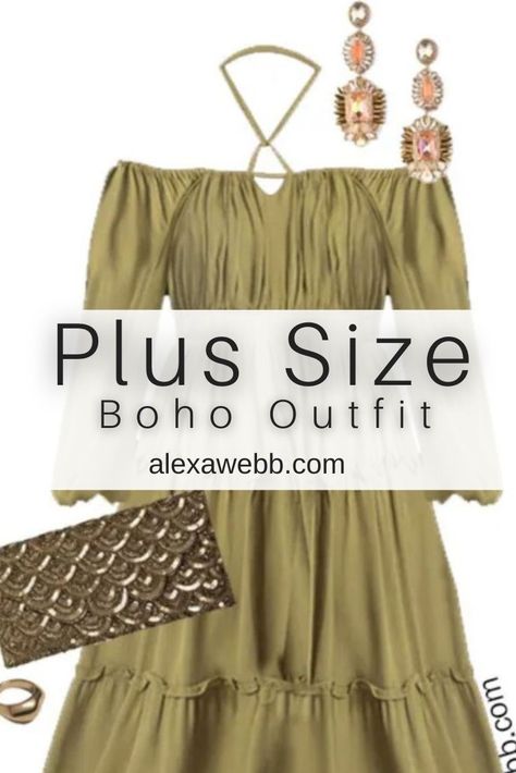 Two plus size spring boho dress outfits for brunches, weddings, vacation dinners, or anytime you want to feel a bit glamorous! Alexa Webb Vacation Dinners, Casual Wedding Outfit Guest, Boho Plus Size Outfits, Dinner Outfits Casual, Plus Size Boho Clothing, Boho Dress Outfit, Curvy Boho, Spring Outfits Boho, Green Boho Dress