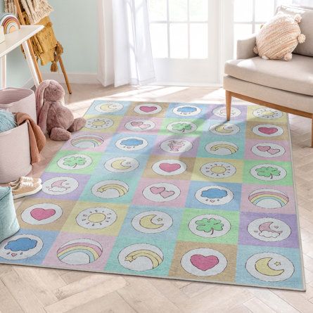 Well Woven Care Bears BaBy Badges Multi Rug - Wayfair Canada Carebear Room Decor, Care Bear Nursery Ideas, Care Bears Blanket, Care Bears Nursery Theme, Carebear Nursery Ideas, Care Bears Bedroom, Care Bears Nursery, Care Bear Bedroom, Care Bear Decorations