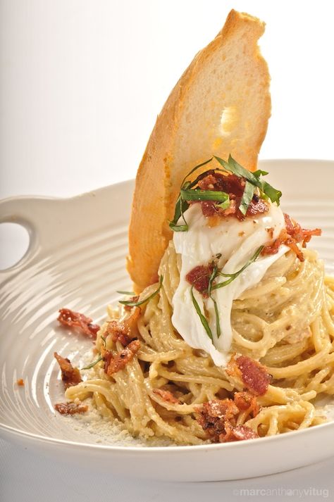 classic carbonara. lab gastropub, philippines. Carbonara Plating Ideas, Carbonara Plating, Gastropub Food, Fettucini Carbonara, Hosting Themes, Classic Carbonara, Menu Presentation, Chicken Plating, Menu Inspiration