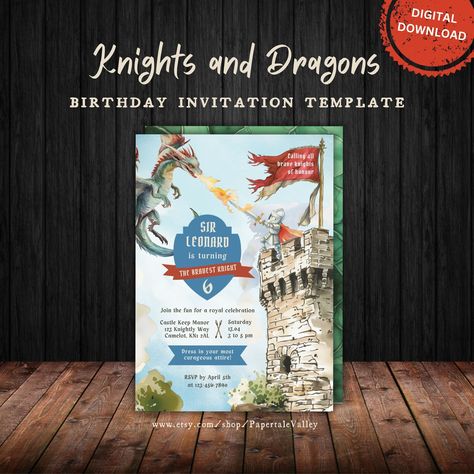 Games Of Thrones Birthday Invitation, Medieval Birthday Party, Castle Party Invitations, Dragons Birthday Party, Knight Birthday Party Invitations, Dragon Party Invitations, Dragon Birthday Party Invitations, Medieval Birthday, Knights And Dragons