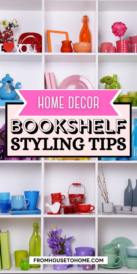 Not sure how to decorate a bookcase? Don't worry, we have you covered. We've compiled some of our favorite ideas for styling up your shelves and making them look like they're straight out of the pages of an interior design magazine! From adding personal photos or plants to just painting it - here's everything you need to know about getting creative with shelving units. | Decorating Ideas For The Home How To Decorate A Bookcase, Decorate A Bookcase, Bookshelf Styling Ideas, Bright Color Decor, Ikea Book, Decor Bookshelves, Inspired By Charm, House To Home, Decorating 101