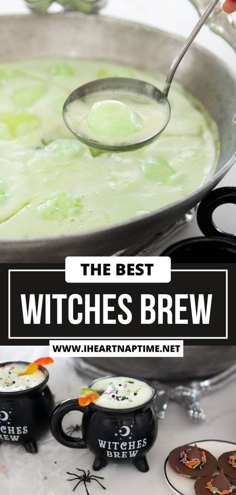 This witches brew recipe is a kid-friendly Halloween punch that is perfect for any party or event. Easy to make with sherbert, pineapple juice and Sprite! Witches Brew Kids Punch, Witches Brew Punch, Witches Brew Recipe, Witch Brew Recipe, Lime Sherbert, Recipe Using Apples, Pesto Recipes, Basil Pesto Recipes, Kids Punch