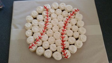 Baseball Birthday Cupcakes, Baseball Cupcake Cake, Wiffleball Party, Baseball Cupcakes Ideas, Baseball Cupcake Cakes, Baseball Cupcakes, Baseball First Birthday, Baseball Cake, Wiffle Ball