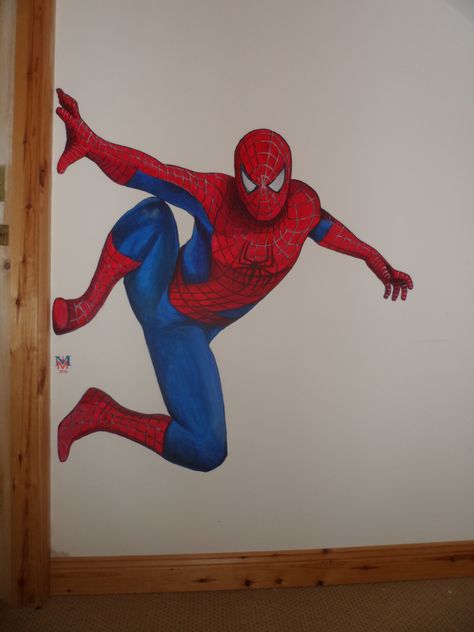 Spiderman for a little boys bedroom. This would cost £50. www.facebook.com/muralsandmarks Spiderman Wall Drawing, Cartoon Painting On Wall, Cartoon Wall Painting Ideas Bedroom, Spiderman Wall Painting, Wall Drawing Ideas Bedroom, Spiderman Mural, Drawing Ideas Spiderman, Drawing On Wall, Spiderman Wall Art