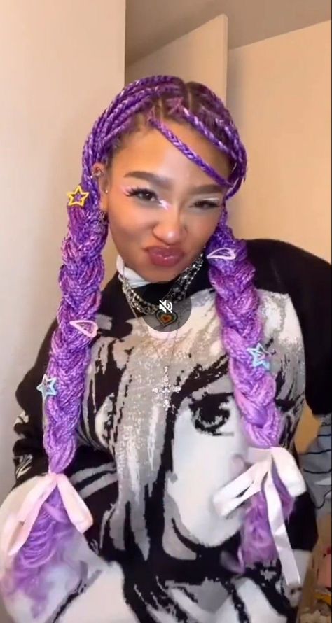 19th Birthday Makeup Ideas, Black Hair Protective Styles, Purple Box Braids, Purple Braids, Girl Hairstyle, Cute Box Braids Hairstyles, Box Braids Styling, Pretty Braided Hairstyles, Curly Girl Hairstyles