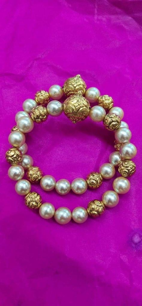 Bangel Design Jewellery, Pearl Kada Designs, Chempa Swaralu Designs Latest, Pearl Bangles Indian Gold, Pearl Bangle Designs, Pearl Bangles Gold, Pearl Bangles, Neck Pieces Jewelry, Gold Jewelry Outfits